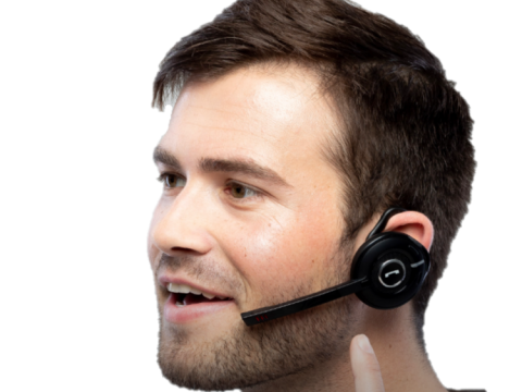 Man wearing a wireless headset